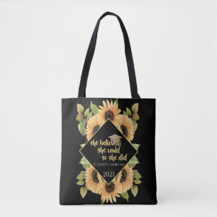 Tote Bag Casquette de diplômé pailletée tournesols