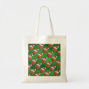 Tote Bag Casquette de Père Noël Basket-ball sur Vert