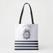 Tote Bag Casquette nautique, Ancre, Roue Marine Bleu rayé (Devant)