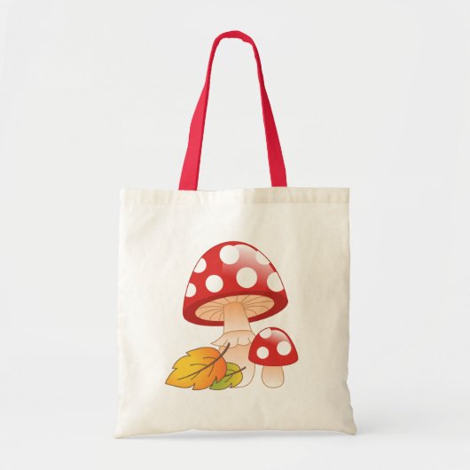 Tote Bag Casquette rouge Toadstool Champignons avec Feuille (Devant)