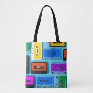 Tote Bag Cassette Rétro : Collection Arrière - plan Bleue