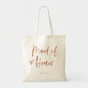 Tote Bag Casual Script   Chic Rose Gold Maid of Honor Cadea