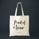 Tote Bag Casual Script | Chic Simple Maid of Honor Cadeau<br><div class="desc">Ce sac cadeau de fête nuptiale chic et élégant est doté d'une typographie décontractée et moderne en écriture noire qui dit "Maid of Honor",  et d'un coeur griffé à la mode,  avec son nom en caractères gras simples. Le cadeau de mariage parfait pour toute votre fête de mariage.</div>
