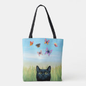 Tote Bag Cat 606 papillons de chat noir (Dos)