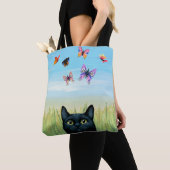 Tote Bag Cat 606 papillons de chat noir (De près)