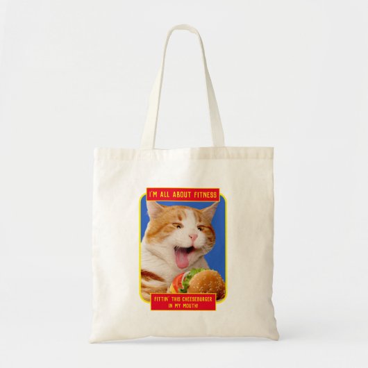 Tote Bag Cat Eating Cheeseburger (Devant)