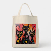 Tote Bag Cat Love Red Hearts (Achterkant)