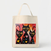 Tote Bag Cat Love Red Hearts (Voorkant)