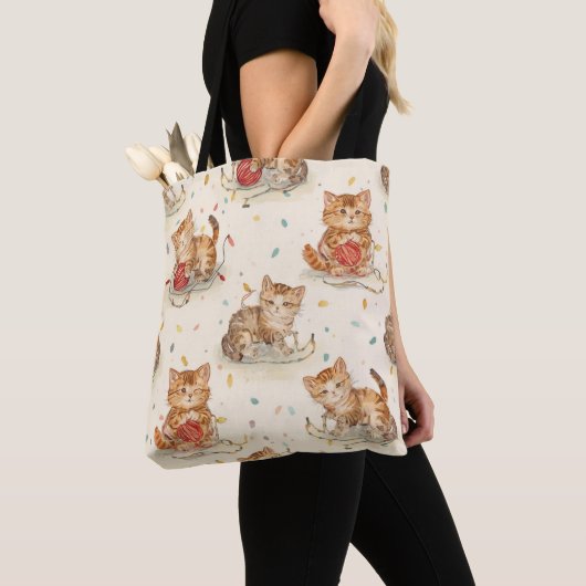 Tote Bag cat pattern christmas (De près)