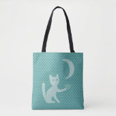 Tote Bag Cat playing with Moon and Star Teal (Devant)