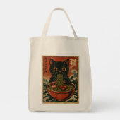 Tote Bag Cat Ramen Japonais drôle Graphisme Kawaii Cat Anim (Dos)