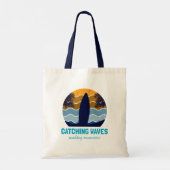 Tote Bag Catching Waves Retro Surboard Beach Art (Dos)