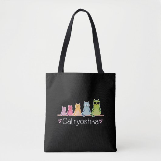 Tote Bag Catryoshka Cute Cats Matryoshka Russe Nier Do (Devant)