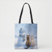 Tote Bag Cats Sitting With a Snowman In a Field (Devant)