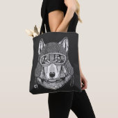 Tote Bag Cavalier de moto de chien de loup (De près)