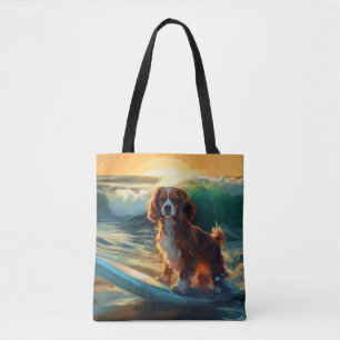 Tote Bag Cavalier King Beach Surf Peinture
