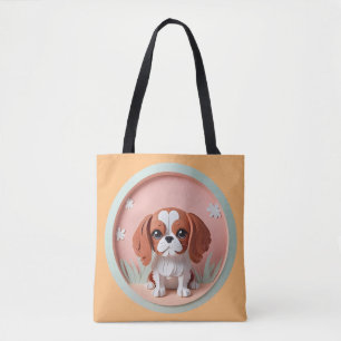 Tote Bag Cavalier King Charles Pink Pastel Coupe papier