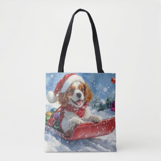 Tote Bag Cavalier King Charles Spaniel Chariot de Noël (Devant)