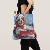 Tote Bag Cavalier King Charles Spaniel Chariot de Noël (De près)