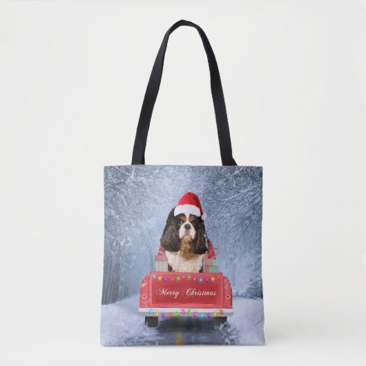 Tote Bag Cavalier King Charles Spaniel Chien neige noël (Devant)