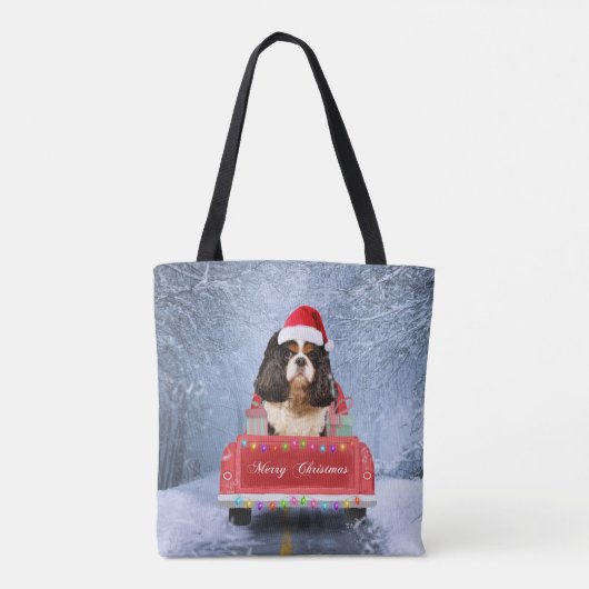 Tote Bag Cavalier King Charles Spaniel Chien neige noël (Dos)