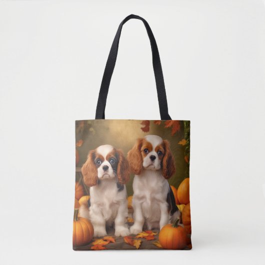 Tote Bag Cavalier King Charles Spaniel Chiot Citrouille d'a (Devant)