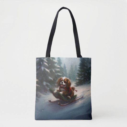 Tote Bag Cavalier King Charles Spaniel neige de Noël (Devant)