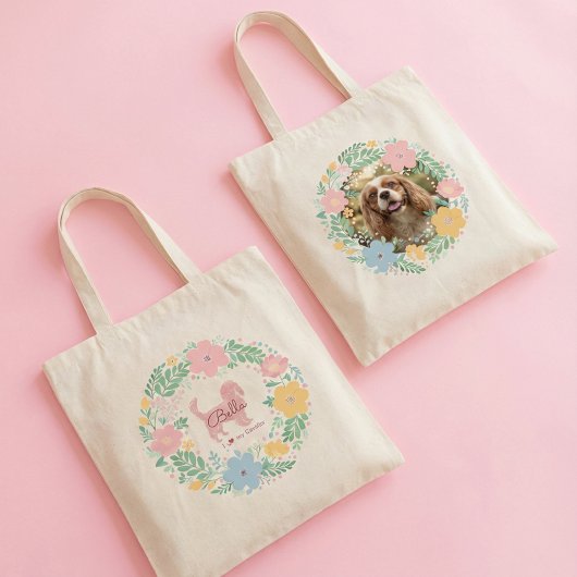 Tote Bag Cavalier King Charles Spaniel personnalisé Rose pa