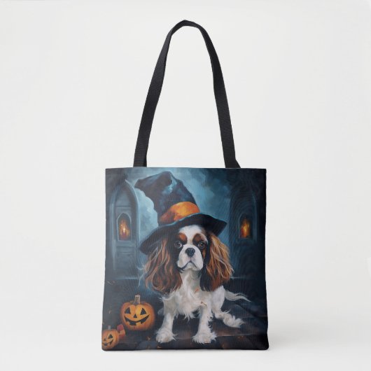 Tote Bag Cavalier King Citrouilles Halloween effrayant (Devant)