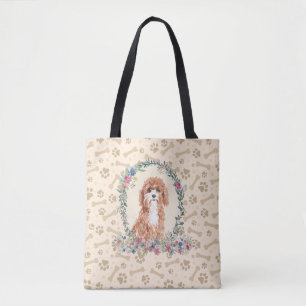 Tote Bag Cavapoo Chien Empreinte de patte & Chien Bone Cute