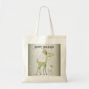 Tote Bag Célébration de Noël Cerfs Verts Vacances Mignon