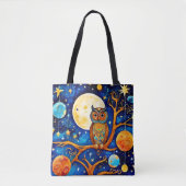 Tote Bag Céleste de Chouette lunaire : Étoiles, Lune, Planè (Devant)