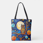 Tote Bag Céleste de Chouette lunaire : Étoiles, Lune, Planè (Dos)