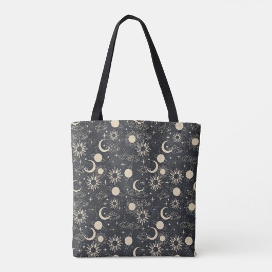 Tote Bag celestial space sun moon galaxy planet beige (Dos)