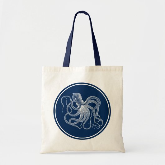Tote Bag Cercle bleu marine Vintage blanc octopus (Devant)