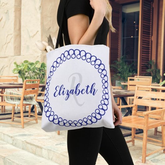 Tote Bag Cercle Décoratif Bleu Personnaliser Monogram Fourr