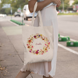 Tote Bag Cercle Fleurissant Art de la Fleur Pressée par S