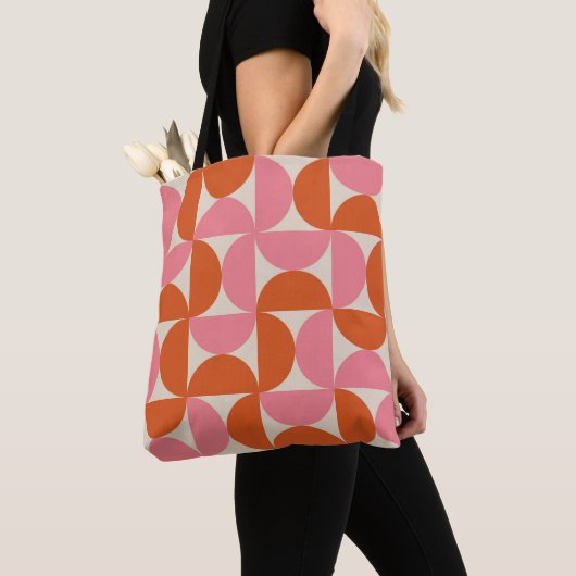 Tote Bag Cercles demi siècle rose et orange (De près)
