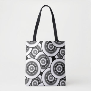 Tote Bag Cercles et anneaux quadrillage géométrique noir et