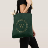 Tote Bag Cercles Géométriques Dorés Monogramme Vert Fausse  (De près)
