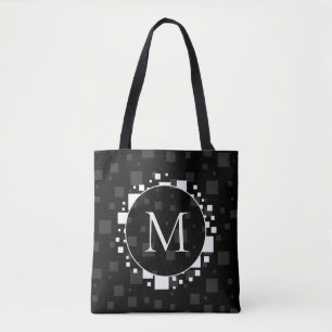 Tote Bag Cercles gris noir blanc moderne Carrés Abstrait T