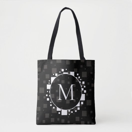 Tote Bag Cercles gris noir blanc moderne Carrés Abstrait T (Devant)