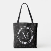 Tote Bag Cercles gris noir blanc moderne Carrés Abstrait T (Dos)
