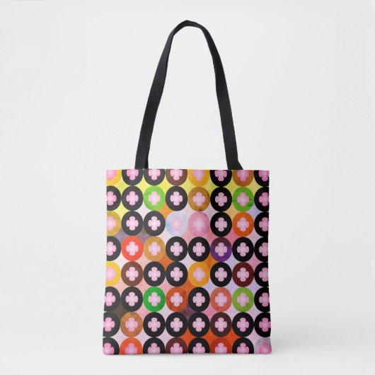 Tote Bag Cercles multicolores cool et Cloches roses (Devant)