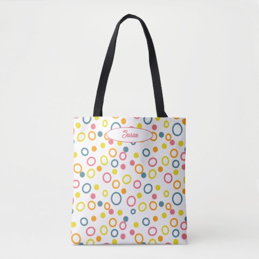 Tote Bag Cercles orange jaune turquoise Points (Devant)