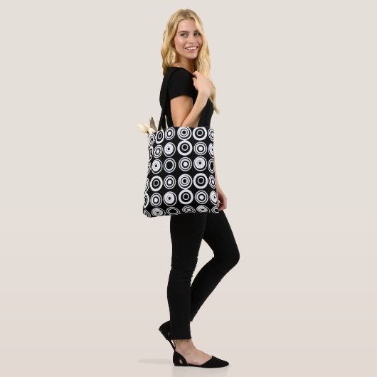 Tote Bag Cercles rétrogrades Noir Blanc (Sur le modèle)