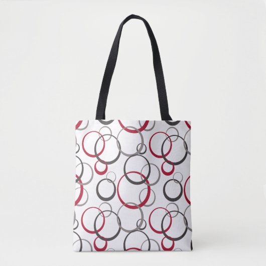 Tote Bag Cercles rouges gris blanc (Devant)
