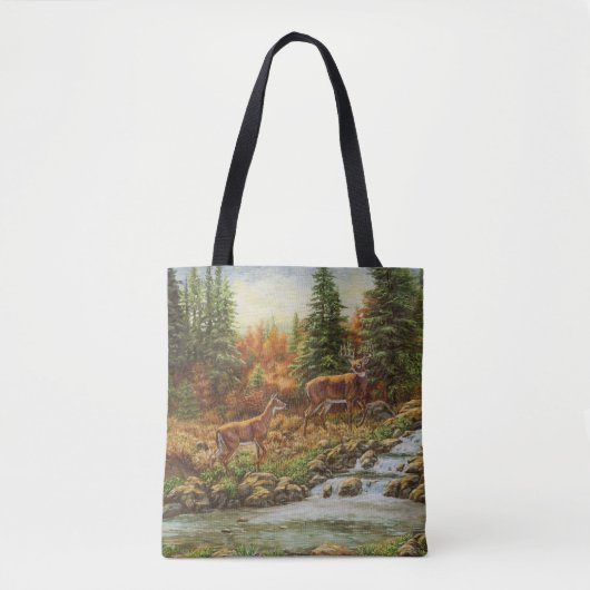 Tote Bag Cerf blanc et cascade (Devant)