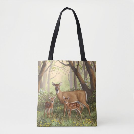Tote Bag Cerf blanc et mignonnes crevettes jumelles au prin (Devant)