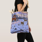 Tote Bag Cerf Cabine D'Hiver Dans La Scène De Noël De Neige (De près)